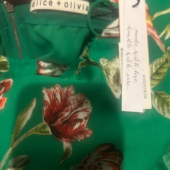Alice + Olivia Asymmetrical Skirt in Green with Floral Print - Picture 3 of 3